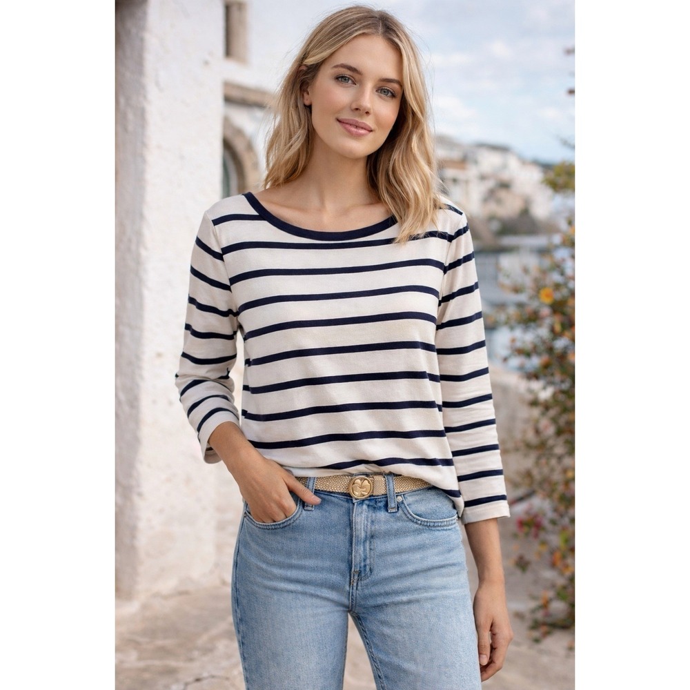 Talbots Women's Sz XL Top Navy Blue Stripe Shirt Preppy Nautical Coastal Chic